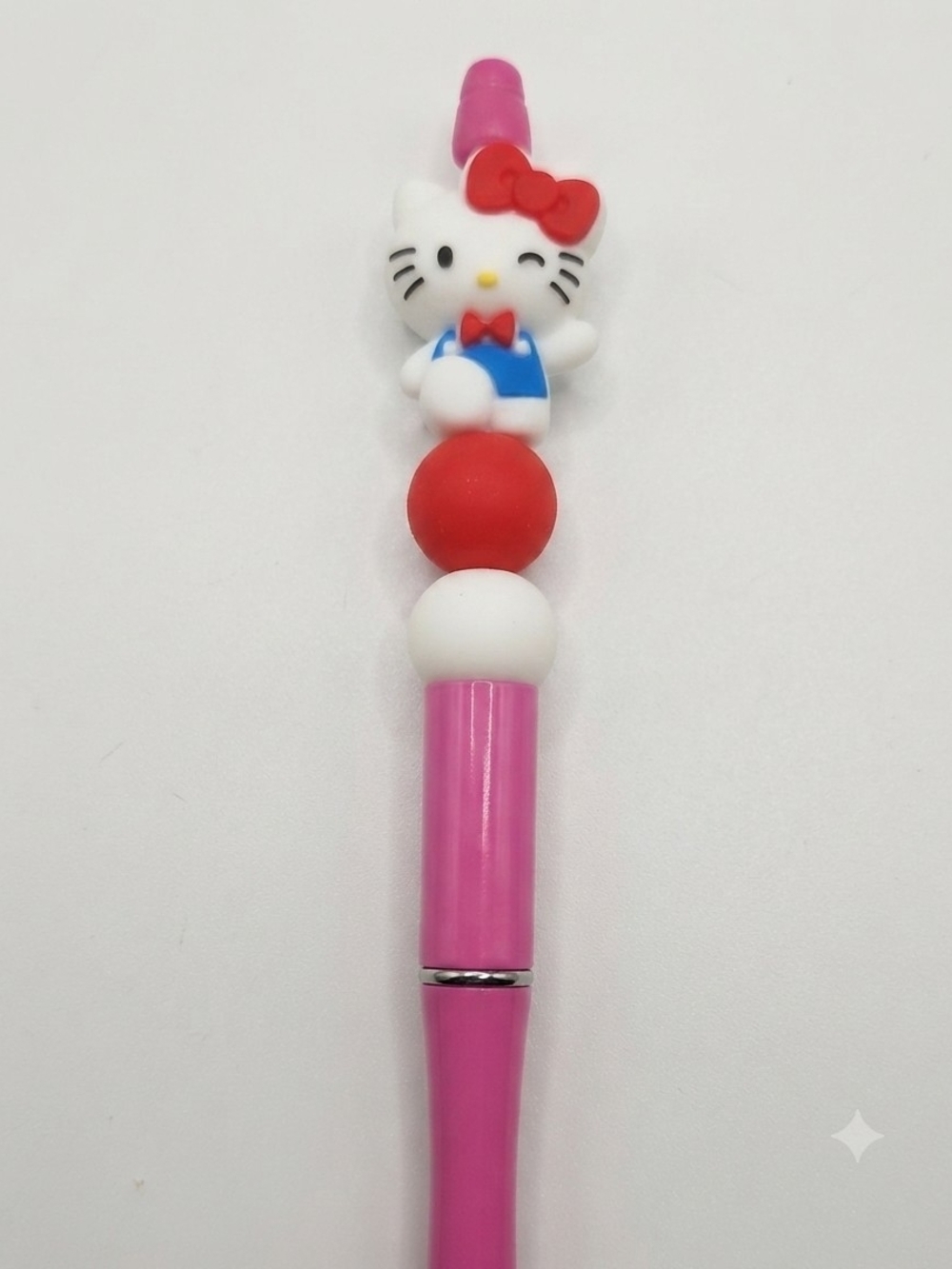 Pink Hello Cat Top Ballpoint Pen with Red and White Accents